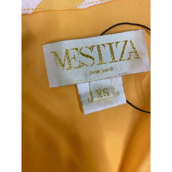 MESTIZA NY Cadiz Canary Yellow Jacquard Bell Puff Sleeve Wrap Mini Dress XSMALL - Picture 10 of 12